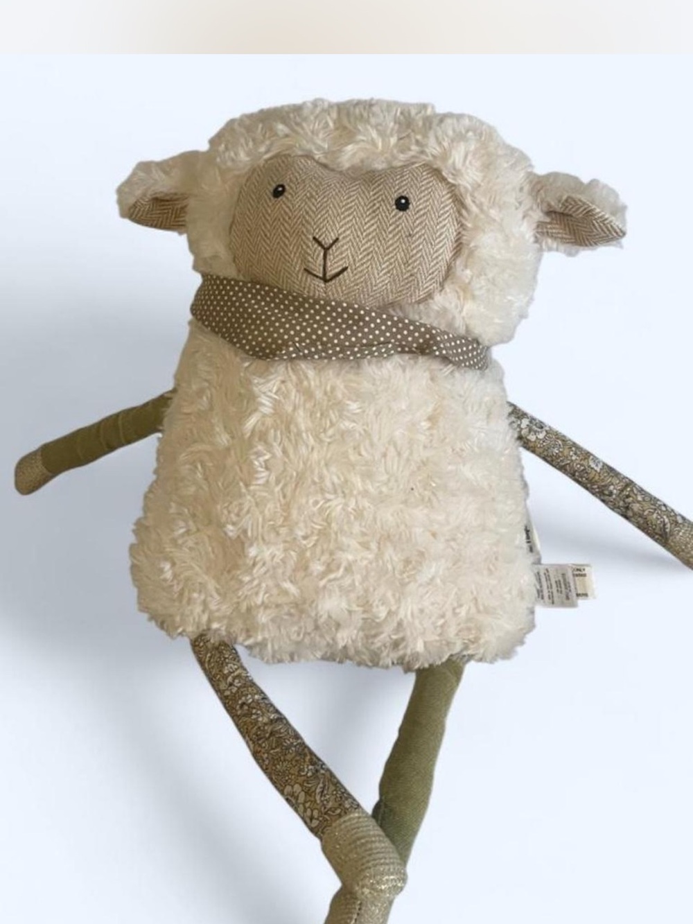 Vintage Pier 1 Cream Plush Lamb Stuffed Animal with Olive Accents